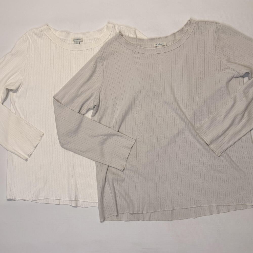 Sundance Shirt Womens XL Multicolor Pointelle Scoop Neck Long Sleeve Lot 2